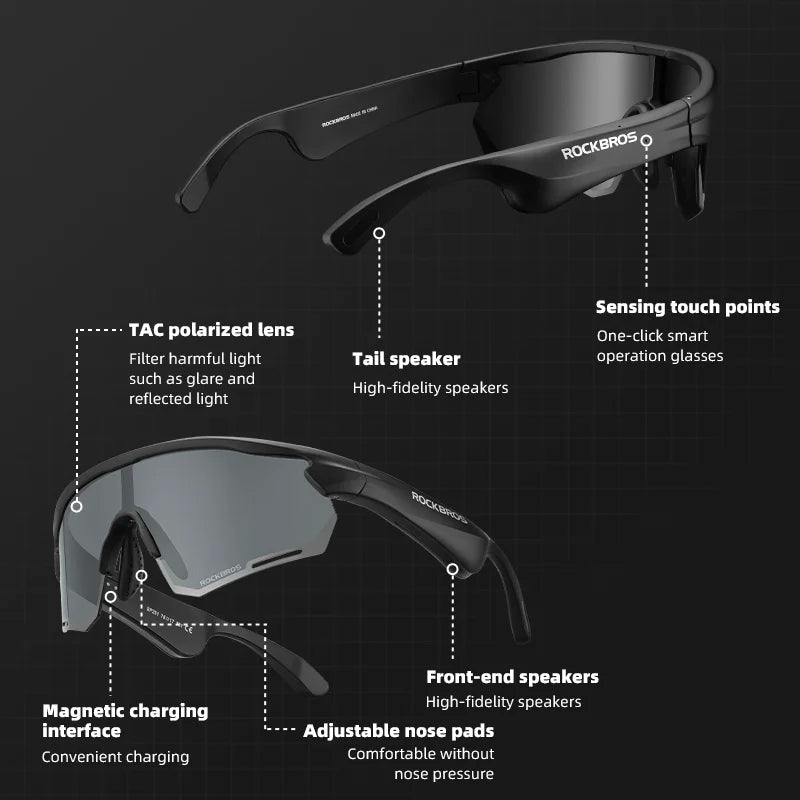 Polarized Glasses Wireless Bluetooth 5.2 Sunglasses Headset Telephone Driving MP3 Riding Cycling Eyewear UV400 Goggles