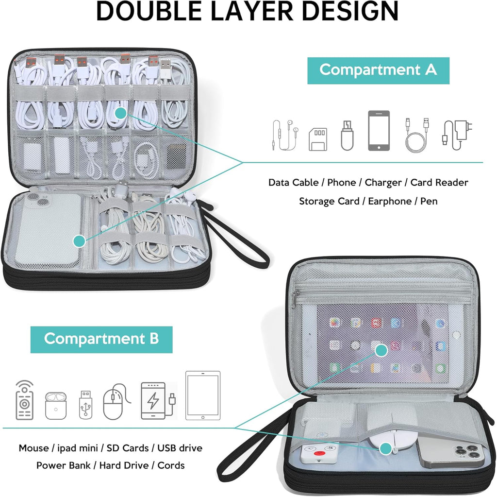 , Travel Cord Organizer Case, Compact Electronics Accessories Bag for Cable, Cord, Charger, Phone