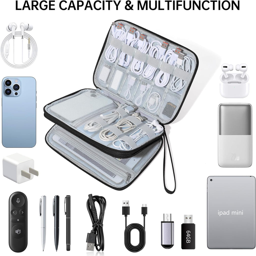 , Travel Cord Organizer Case, Compact Electronics Accessories Bag for Cable, Cord, Charger, Phone